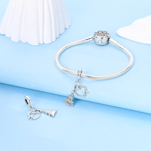 NARMO Charms for Bracelets 925 Sterling Silver Star Dangle Charms Car Keys Lipstick Dangle Charm Beads for Women Bracelets Necklace - color: Love in Paris