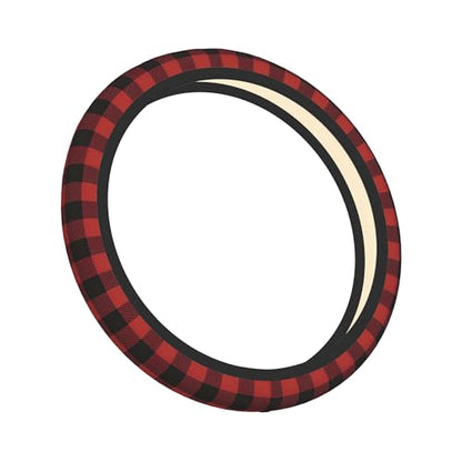 Red Buffalo Plaid Steering Wheel Cover for Men Women Auto Accessories Universal 15 Inch Anti-Slip Breathable Car Wheel Protector Covers - color: Rustic Red Black Buffalo Check Plaid Pattern