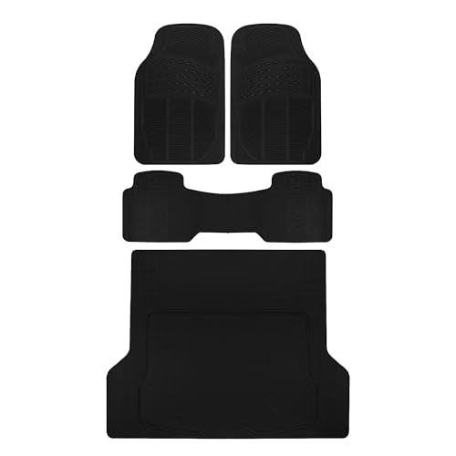 BDK Proliner All Weather Rubber Auto Floor Mats and Trunk Cargo Liner - Front & Rear Heavy Duty Set Fit for Car SUV Van and Truck, Black, 4 Pieces (Trim to Fit) - color: Black, size: 4 Pieces (Trim to Fit)