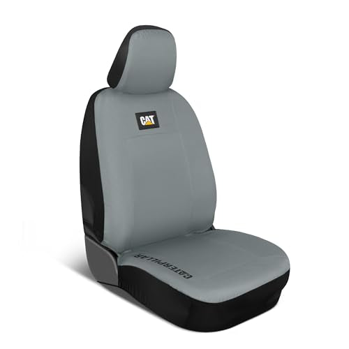 CAT DuraDrive Car Front Seat Cover – (1) pc, Gray Oxford, Heavy Duty Protection, Semi-Universal Fit – Durable Water-Resistant Auto Seat Protector for Truck, SUV, Sedan – Easy Install & Washable - color: Gray 1 Front