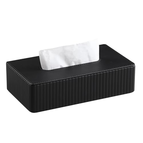 PU Leather Short Tissue Box Cover Rectangle, Small Tissue Box Holder with Magnetic Closure, Decorative Rectangular Tissue Holder for Bathroom Car Office (Black) - color: Black