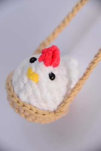 Cute Crochet Chicken Car Hanging Ornament Rear View Mirror Charm Funny Animal Decor Handmade Gift for Chicken Lovers Women Mom Unique Auto Accessory, Mothers Day - color: Color 1