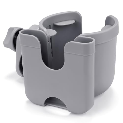 Accmor Stroller Cup Holder with Phone Holder, Bike Cup Holder, Universal Cup Holder for Uppababy Nuna Doona Strollers, 2-in-1 Cup Holder for Walker, Wheelchair, Scooter - color: All Grey