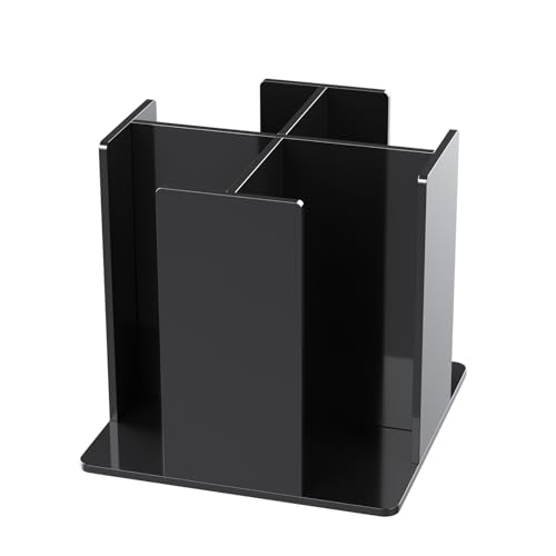 Cup and Lid Holder, 4 Compartment, Square | Rotating Coffee Cup Dispenser Lid Carousel for Restaurant, Buffet, Coffee Station, Bar, Countertop, Black Acrylic