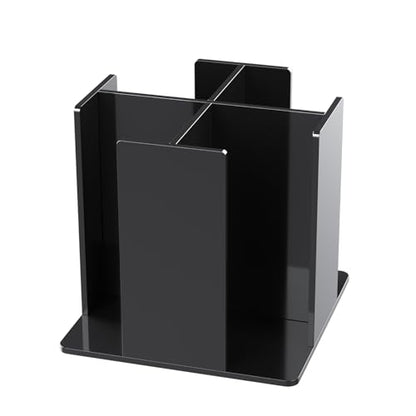 Cup and Lid Holder, 4 Compartment, Square | Rotating Coffee Cup Dispenser Lid Carousel for Restaurant, Buffet, Coffee Station, Bar, Countertop, Black Acrylic