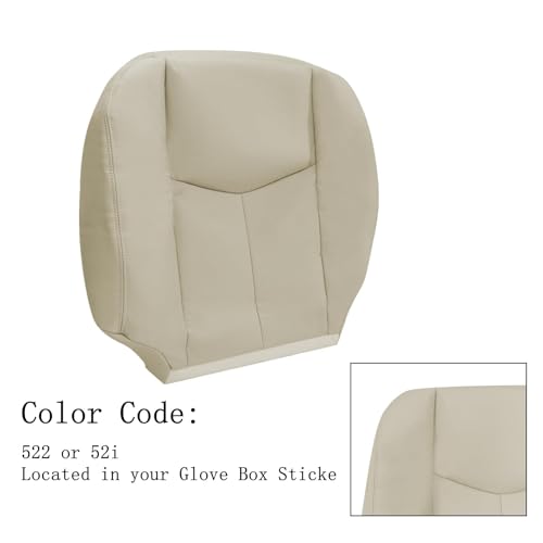 Driver Side Bottom Leather Seat Cover & Foam Cushion Light Neutral Tan 522 or 52i Compatible with Chevy Avalanche Tahoe Suburban GMC Yukon XL 2003 2004 2005 2006 - color: Light Tan