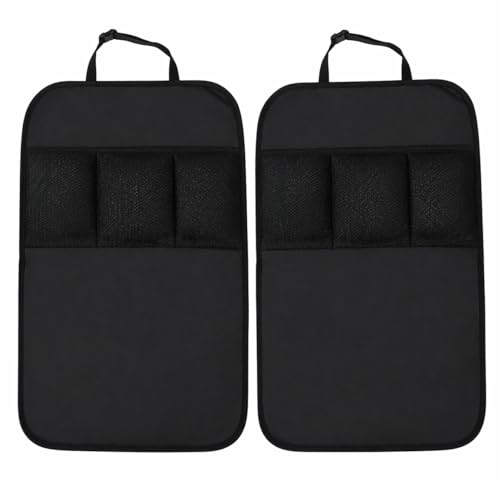 MoNing Large Car Seat Back Protectors 2 Pack, 2-Layer Kick Mats with 3 Pockets, Backseat Organizer and Seat Protector for Kids, Scuff Guard for Cars SUVs Trucks, Black - size: larger size