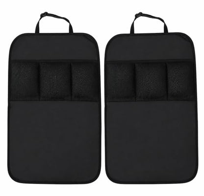 MoNing Large Car Seat Back Protectors 2 Pack, 2-Layer Kick Mats with 3 Pockets, Backseat Organizer and Seat Protector for Kids, Scuff Guard for Cars SUVs Trucks, Black - size: larger size