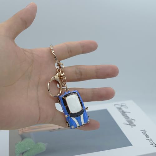 Mini Car Model Keychain Bag Charms Metal Cute Rhinestone 3D Car Accessories Key Chain Ring Gifts for Men Women - color: Blue
