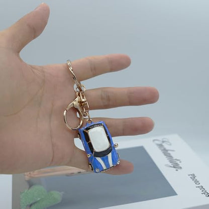 Mini Car Model Keychain Bag Charms Metal Cute Rhinestone 3D Car Accessories Key Chain Ring Gifts for Men Women - color: Blue