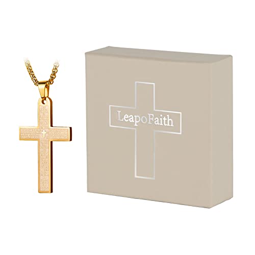 Cross Pendant for Car Rearview Mirror Hanging Cross Charm for Car Accessories Jesus Ornament Stainless Steel Lord's Prayer Cross Necklace With Bible Verse Religious Adult Men Jewelry (Gold)
