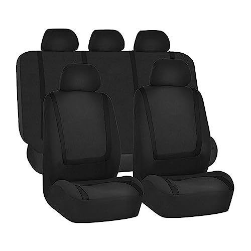 BELOMI Car Seat Covers Full Set, Breathable Premium Cloth Automotive Seat Cover, Universal Front and Rear Seat Covers, Easy to Install Car Accessories for Most Cars Trucks SUV (Black) - color: Black, size: 9PCS