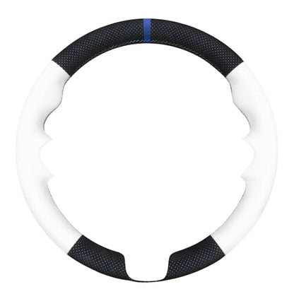 MEWANT Hand-Stitched Steering Wheel Cover for BMW (M Sport) F22 F23 F30 F34 F32 F33 F36 F10 F07 F12 F13 F06 F39 F25 F26 F15 F16, DIY Custom Fit Steering Wheel Wrap for BMW - color: 13:IT-ALCAN with blue layer & white leather