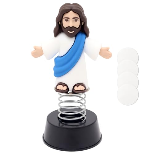 Yelakey Dashboard Jesus Dancer Blue Jesus Bobblehead with Open Arms Smile face Car Accessory with Sticky Pad for Christian Drivers Religious Believers Home Decoration - style: 1 Blue