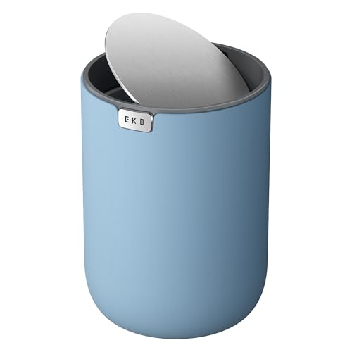 EKO Fandy 0.58 Gal/2.2L Mini Trash Can with Lid, Swing-Top Desktop Trash Can for Bathroom, Countertop, Vanity, Desk or Office, Small Garbage Bin (Blue) - color: Blue, size: Tabletop 2.2 Liters