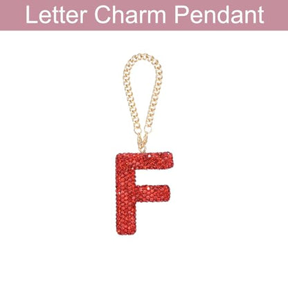 MECCANIXITY Bling Car Letter Charm, Initial F Letter Interior Car Rear View Mirror Decoration Hanging Crystal Ornaments for Women Bags Water Cup DIY Craft, Red - style: Letter F