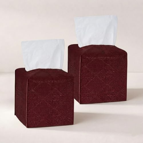 Tissue Box Cover 2-Pack, Square Tissue Holder with Bottom Belt, Modern Tissue Case Facial Paper Organizer Dispenser for Bathroom, Office, Home, Table, Car, Red, Linen Pattern - color: Red, size: Linen Pattern