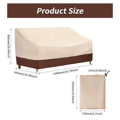 GLOBLELAND Beige Brown 2-Seater Outdoor Couch Cover 58Wx32.5Dx31H inch Waterproof Sofa Covers Oxford Patio Chair Loveseat Cover for Lawn Patio Courtyard Balcony Furniture