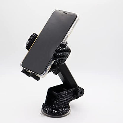 LYCARESUN Bling Car Phone Mount Holder,Shiny Crystal Rhinestone Phone Stand for Women and Girls, Car Accessories for Windshield Dashboard,Compatible with Most Cellphones (Black) - color: black