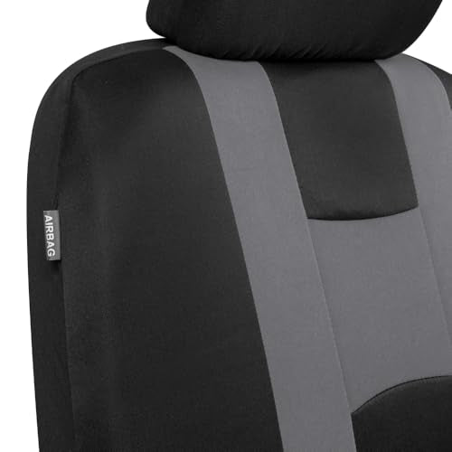 BDK carXS Forza Series Light Gray Seat Covers Full Set Combo with Car Floor Mats - Front and Rear Bench Seat Cover & Floor Mat Protector Set, Interior Covers for Auto Truck Van SUV