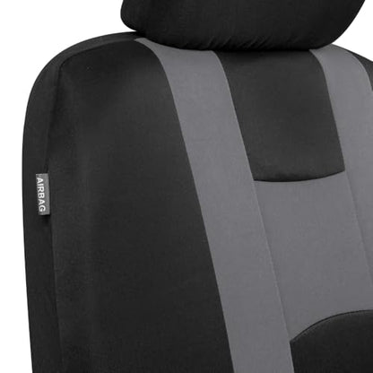 BDK carXS Forza Series Light Gray Seat Covers Full Set Combo with Car Floor Mats - Front and Rear Bench Seat Cover & Floor Mat Protector Set, Interior Covers for Auto Truck Van SUV