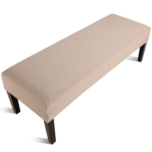 Fuloon Stretch Jacquard Dining Bench Cover - Anti-Dust Removable Bench Slipcover Washable Seat Cushion Protector for Bedroom, Kitchen, Hotel, Banquet (Khaki) - color: Khaki
