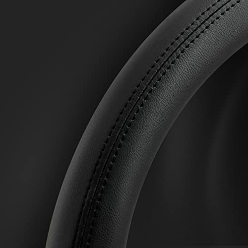 Morandi Color Steering Wheel Cover, Nappa Leather, Fashionable Sporty Style, Universal 15 inches，Black - color: Black