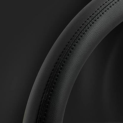 Morandi Color Steering Wheel Cover, Nappa Leather, Fashionable Sporty Style, Universal 15 inches，Black - color: Black