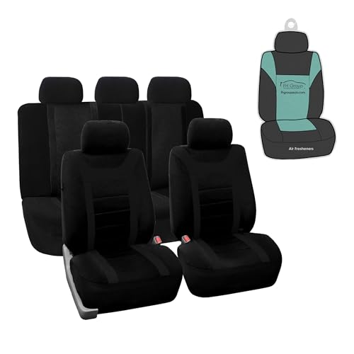 FH Group Car Seat Covers Quilted Flat Cloth Seat Covers Front Set with Gift - Universal Fit for Trucks, SUVs, and Vans (Black) FB070115