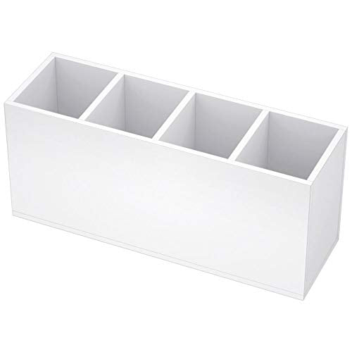 NIUBEE Acrylic Pen Holder 4 Compartments, White Pencil Organizer Cup for Countertop Desk Accessory Storage (White) - color: White, size: 4 Cube