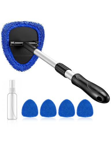 AstroAI 21" Windshield Cleaning Tool, Clean Inside Car Windows Effortlessly with Adjustable Handle, 4 Washable Microfiber Pads Included for Streak-Free Clean, for Auto & Home Glass, Blue - color: Blue, size: 21 in