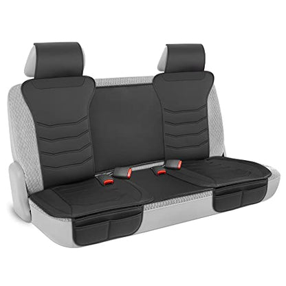 Motor Trend LuxeFit Black Faux Leather Rear Bench – Premium Automotive Back Seat Cover for Cars, Padded Cushion with Pockets, Adjustable Interior Car Seat Protector