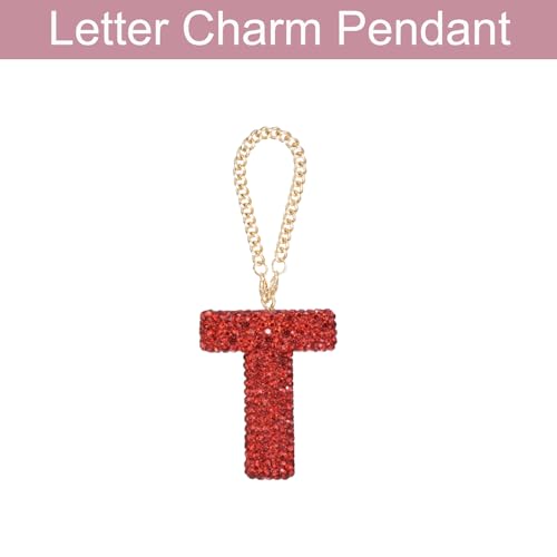 MECCANIXITY Bling Car Letter Charm, Initial T Letter Interior Car Rear View Mirror Decoration Hanging Crystal Ornaments for Women Bags Water Cup DIY Craft, Red - style: Letter T