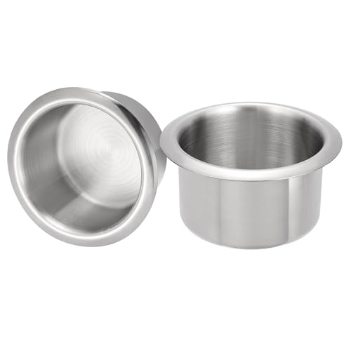 uxcell 2 Pcs 201 Stainless Steel Drop-in Cup, 2.17" x 4.2" Drink Can Holder Bright Poker Table Cup Holder Insert for Sofa Boat Car Marine, Silver - size: 2.17" x 4.2"