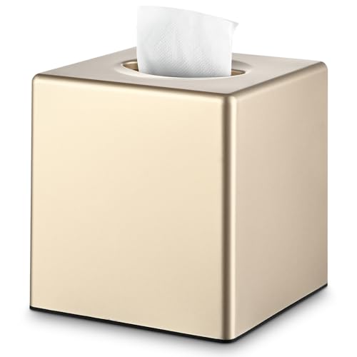 Y-in Hand Tissue Box Cover, Decorative Modern Square Facial Storage Tissue Box Holder, Home Accessories for Bathroom Vanity Countertops, Dressers, Night Stand, Parlors and Office - Champagne Gold - color: Champagne Gold