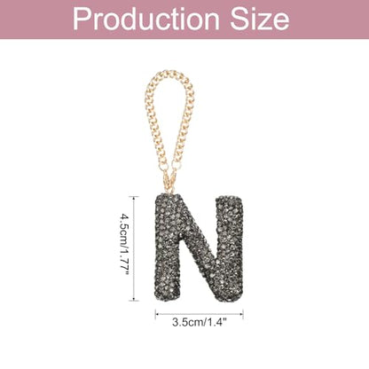 MECCANIXITY Bling Car Letter Charm, Initial N Letter Interior Car Rear View Mirror Decoration Hanging Crystal Ornaments for Women Bags Water Cup DIY Craft, Gray - style: N Letter