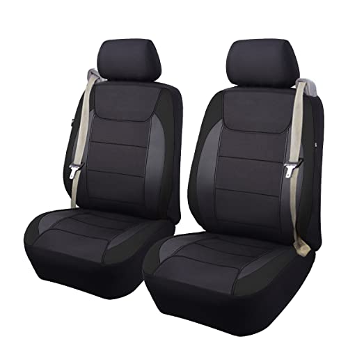 Flying Banner car seat Covers Quality Carbon Fiber Air Mesh Fabric Sport Low High Back Bucket Back Pocket Arm Rest (2 Fronts-Low Bucket-Built-in Seatbelt Compatible, Black) - color: Black -- Built-in Seatbelt Compatible, size: 2 Fronts--Low Bucket--Built-