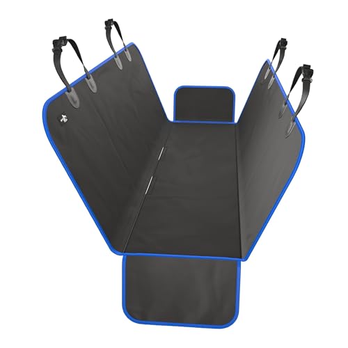 Waterproof Hammock Standard Car Seat Cover, Fits Sedans Hatchbacks Crossovers Coupes Compact Vehicles, Secure Convertible Travel Bed Protects Backseat Cargo from Dogs, Black w/Blue Trim - color: Blue, size: Standard