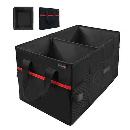 PAT SAM'S Car Trunk Organizer for SUV, Foldable Collapsible Storage Organizer with Dividers, Non-Slip Waterproof 600D Oxford, Backseat & Trunk Storage for Groceries, Tools, Toys (Black) - color: Black
