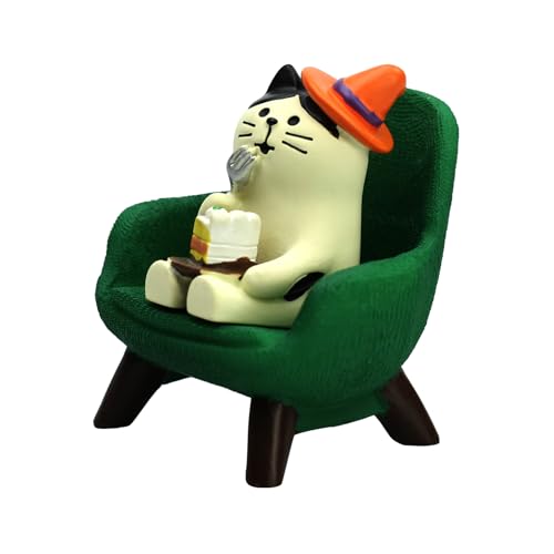 RAQWI Cute Kitten Figurine Eating Cake on Green Sofa, Mini Resin Cat Statue for Office Desk & Home Decoration, Adorable Easter Spring Gift for Cat Lovers, Women, Friends - color: Cat Cake-green