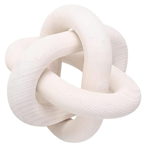 Wood Knot Decor -Coffee Table Decor Shelf Decor Table Books Hand Carved Home Decoration Boho Country Rustic Modern Shabby Chic Style Decor 3 Link Wooden Knot Chain Link Decor (White) - color: White