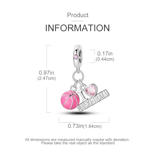 NARMO Charms for Bracelets 925 Sterling Silver Star Dangle Charms Car Keys Lipstick Dangle Charm Beads for Women Bracelets Necklace - color: I Love Basketball