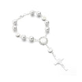 Car Rosary for Rearview Mirror, Personalized Rear View Cross Blessing Beads Decor, Auto Rearview Catholic Rosary Hanging Pendant, Car Interior Hanging Accessories (Silver)