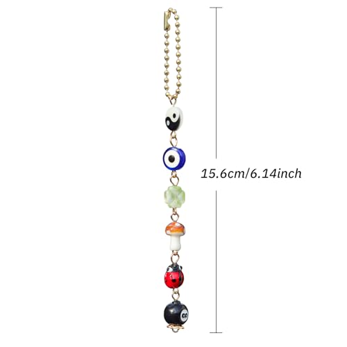 Evil Eye Car Hanging Ornament,Good Lucky Days Charm,8 Ball Mushroom Four-Leaf Clover Pendant for Car Rear View Mirror,Cute Boho Evil Eye Ladybug Yin Yang Symbol Decor Accessories