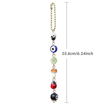 Evil Eye Car Hanging Ornament,Good Lucky Days Charm,8 Ball Mushroom Four-Leaf Clover Pendant for Car Rear View Mirror,Cute Boho Evil Eye Ladybug Yin Yang Symbol Decor Accessories