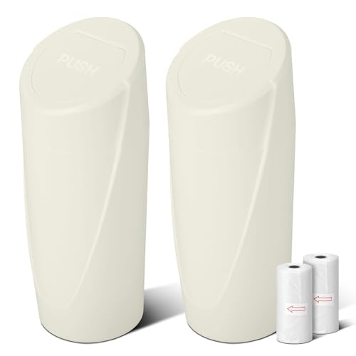 Car Trash Can Bin with Lid - 2 Packs Car Garbage Can Cup Holder - Cream Mini Leakproof Vehicle Garbage Bin with 40pcs Trash Bags-Automotive Organizers and Storage for Front Back Seat Accessories - color: Cream,Cream