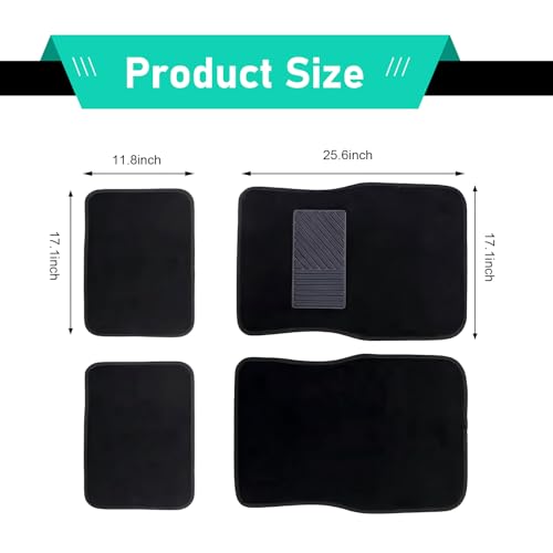 4 PCS Car Carpet Floor Mats, PVC Anti-slip Base Carpet fot Front & Rear, Breathable Flame-retardant Floor Liner for All-weather, Interior Accessory for Cars SUVs Trucks (Black)