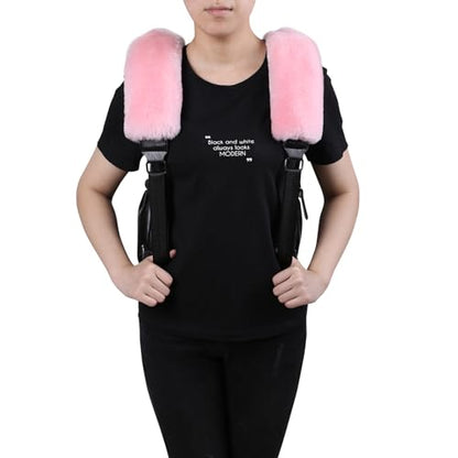 OGLAND Genuine Sheepskin Soft Fuzzy Car Seat Belt Pad,Comdy Fluffy Seat Belt Cover for Shoulder Pad Neck Cushion Protector Car Accessories(1Pcs/Pink)