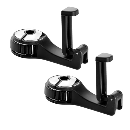 Hidden car Purse Hook and Phone Holder Purse Hook Holder for car seat Back Hooks Automotive seat Back Organizer headrest Hooks for Bags (Silver, 2)