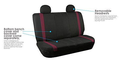 FH Group Car Seat Covers Rear Set Cloth - Car Seat Covers with Removable Headrest,Universal Fit,Automotive SeatCovers,Washable Car SeatCover for SUV,Sedan,Van Burgundy - color: Burgundy, size: Rear Set